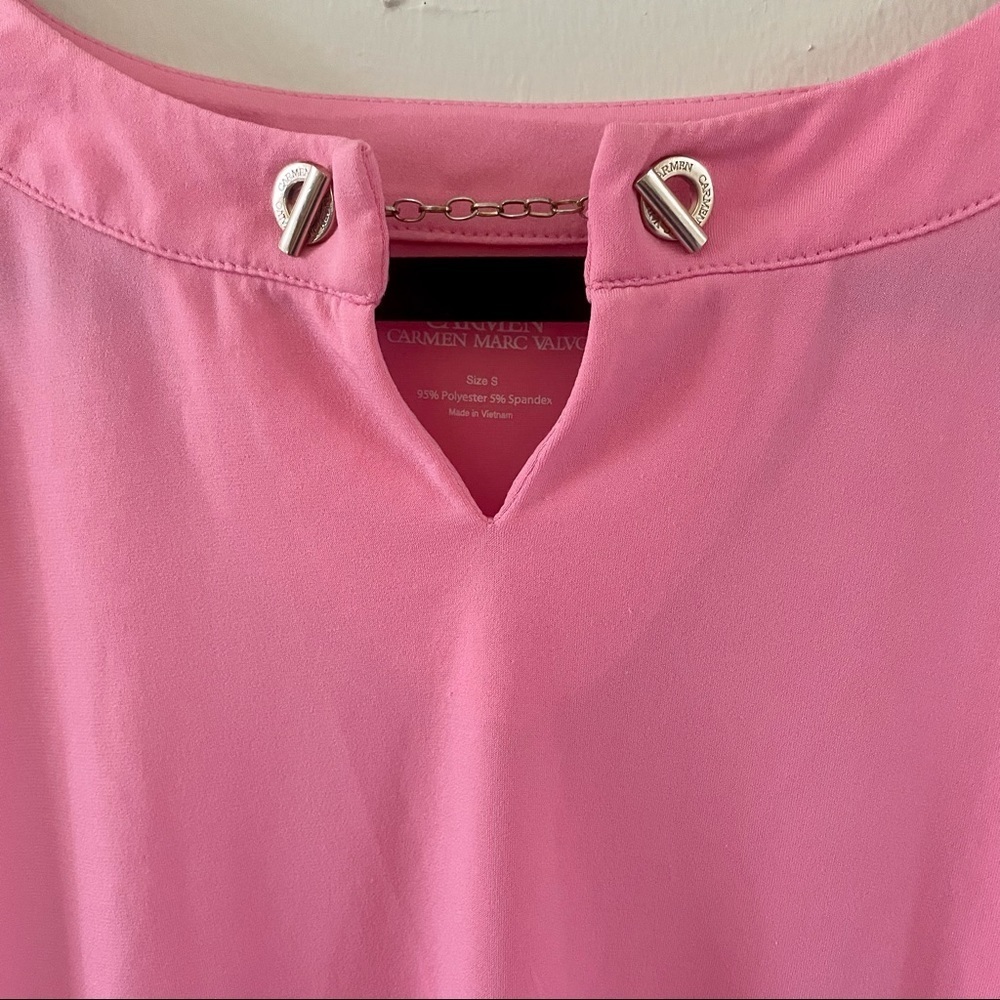 Carmen Marc Valvo Pink Shirt Sleeve Blouse - Picture 2 of 4